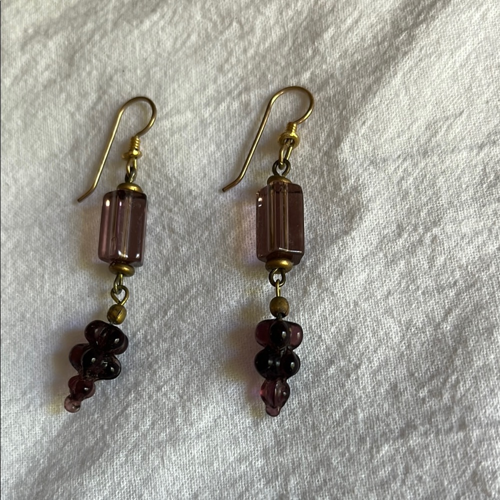 Elegant Gold and Purple Beaded Earrings